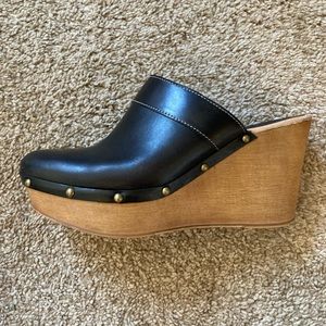 Penelope Chilvers black leather clog